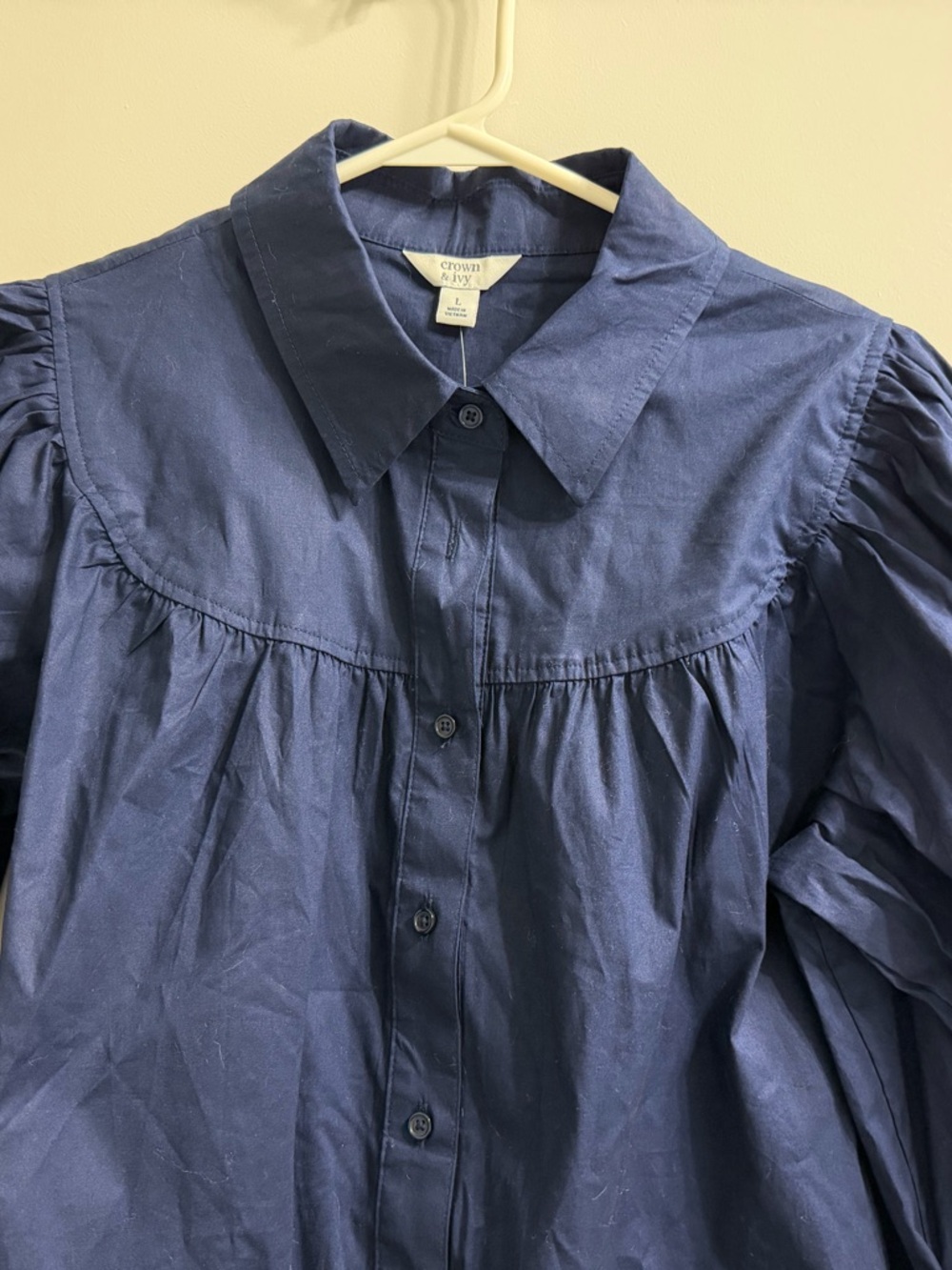 Cotton crown & ivy Navy Button-Front Dress NWT sz Large - Picture 3 of 11